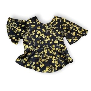 Who What Wear Black & Yellow Floral Wide Sleeve Blouse S